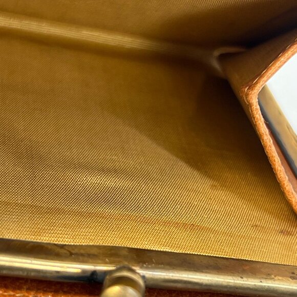 Vintage Leather Kiss Lock Wallet Western Embossed Cowboy Couple Cactus Brown Tan - Picture 2 of 4